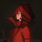 junger Mann mit rotbraunen Mantel und Schwert in der Hand 
