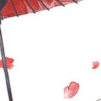 Zwei junge Männer schauen sich verliebt an, Kimono, roter Schirm 