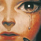 Mädchen mit langen schwarzen Haaren und traurigem Gesicht. Tränen