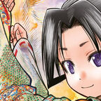 Junger Samurai lange schwarze Haare lächeln Kimono