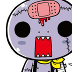 freundlicher Zombie mit Pflaster am Kopf und offenem Mund 