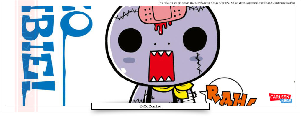 freundlicher Zombie mit Pflaster am Kopf und offenem Mund 