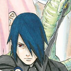 Ninja Schwertkämpfer blaue Haare 