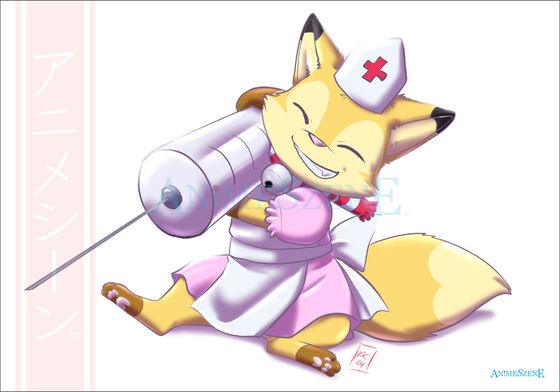 Shinto der Fuchs als niedlichen Krankenschwester mit riesiger Spritze