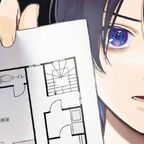 junger Mann mit schwarzen Haaren und blauen Augen zeigt einen Grundriss zum Betrachten 