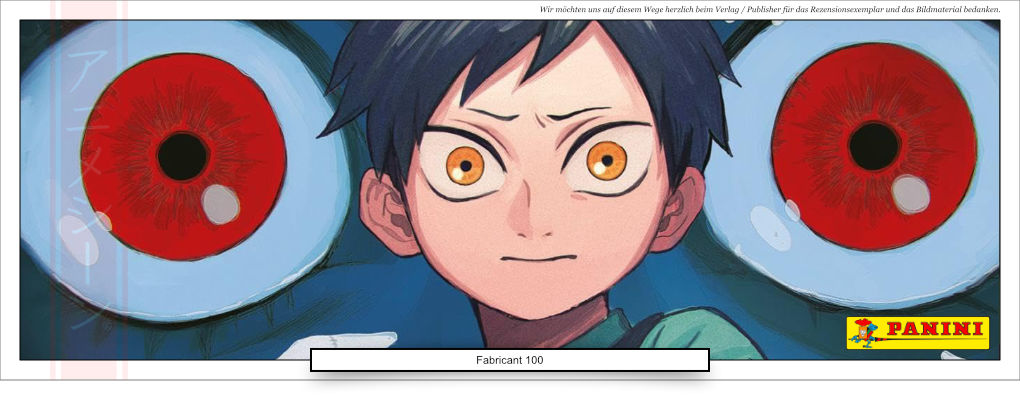 Das Bild zeigt einen Jungen, welcher gefährlich schaut. Im Hintergrund sind zwei riesige rote Augen. 