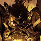 Ein starker Krieger in voller Rüstung bereit zum Schlag. 