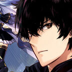 Schüler mit kurzen schwarzen Haaren mit der rechten Hand am Schwert. 