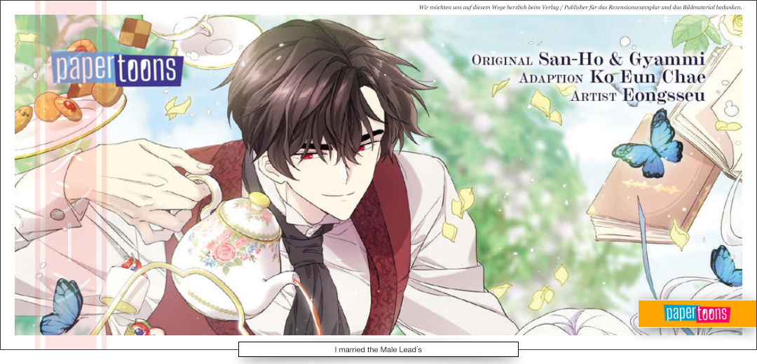 Ein junger Mann mit brauner Weste serviert einen Tee. Blauer Schmetterling. 