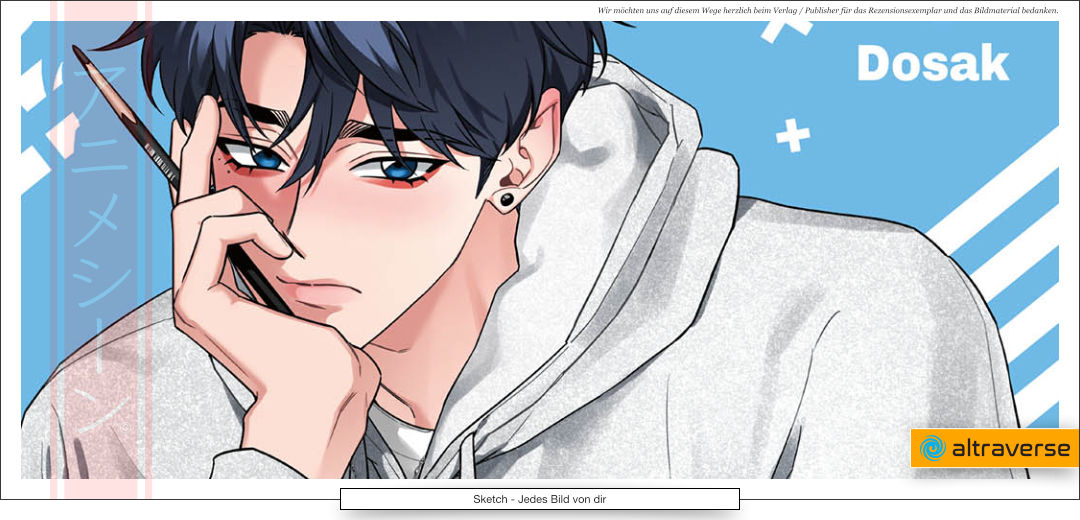 Ein junger Mann sitz nachdenklich da, mit dem Kopf in seine rechte Hand gelegt. Er hat einen Pinsel in seiner Hand. 