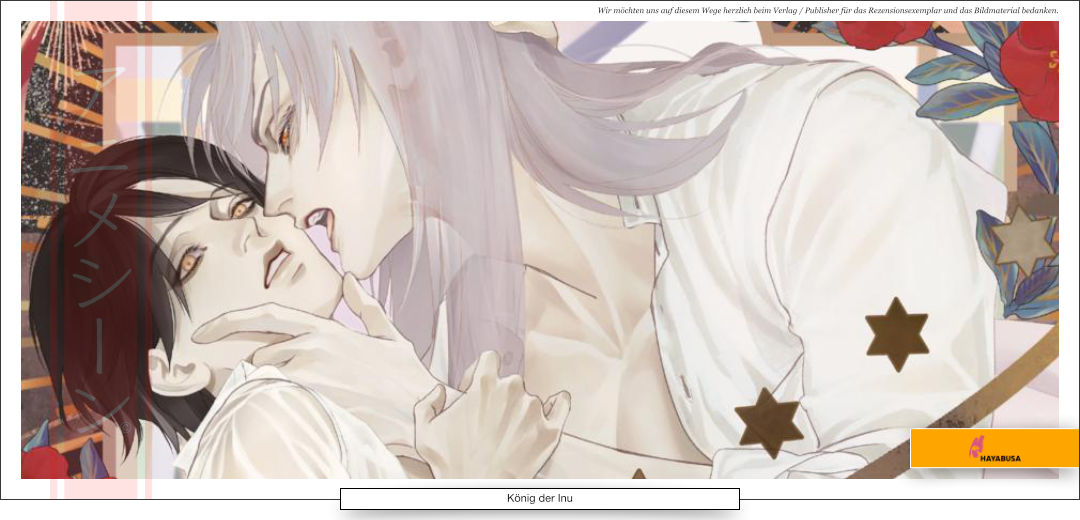 Zwei junge Männer, wovon da eine schüchternes und der andere den aktiven Part übernimmt. Beide haben weiße Kleidung an. Der eine hat lange Haare.