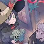 Einheit des Haus, ein junges Mädchen, verkleidet als Hexe, ein Vampir und Blumen