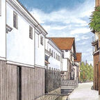 Häuser in Japan, eine Straße, schönes Wetter, Kletterpflanzen 