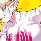 Eine dicke Elfe die Pommes im Mund hat und winkt. 