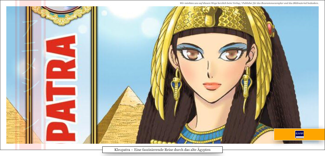 Kleopatra, die Pharaonenfrau mit goldenem Kopfschmuck, steht vor den Pyramiden.