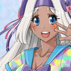 Ein lachendes Mangamädchen mit langen weißen Haaren