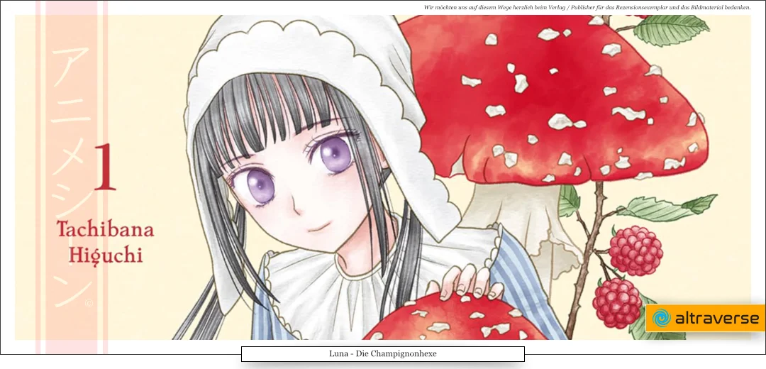 Das Bild zeigt eine junge Frau oder ein junges Mädchen in klassischer Kleidung, umgeben von Fliegenpilzen.