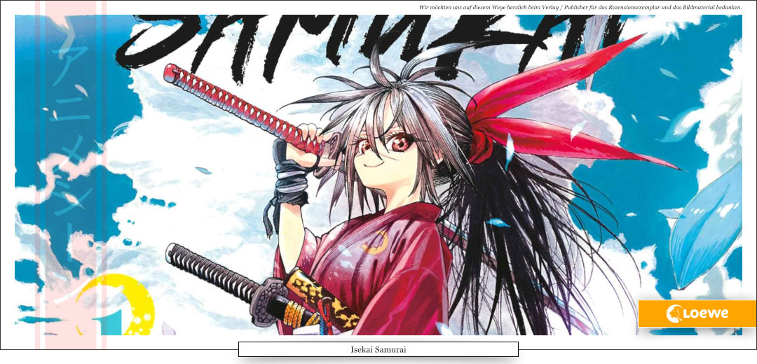 Das Bild zeigt einen jungen Krieger in roter Kleidung, mit Federn im Haar und einem Schwert auf der Schulter. 