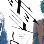 Das Bild zeigt eine junge Frau mit langen, weißen Haaren und einem blauen Mantel, neben ihr steht ein junger Mann mit braunem Mantel.